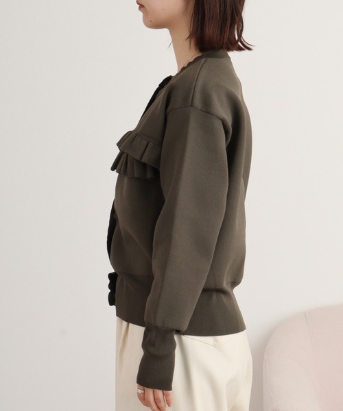 カーディガン Eglantine フリルカーディガン レディース ElegChic カーディガン 2Wayメッシュニットカーディガン