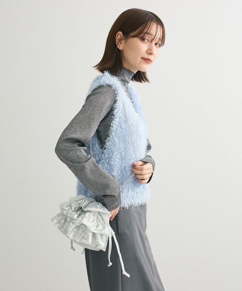 Green Parks ベスト ジレ Vネックフサフサベスト レディース