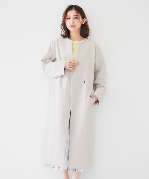 UNTITLED（アンタイトル） ノーカラーコート コート 「撥水」コットン