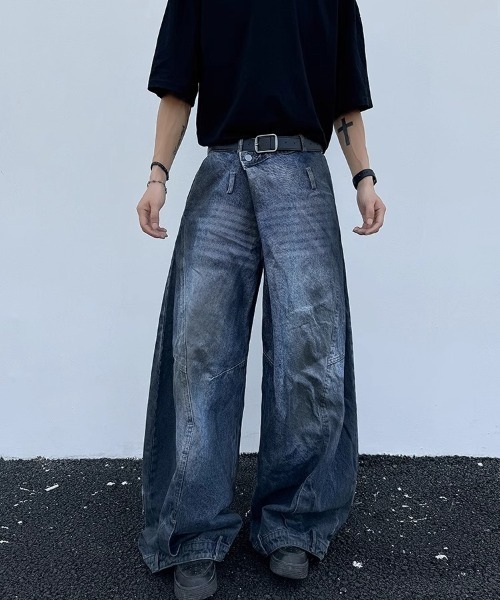 日本未入荷WILDGEN*ダーティウォッシュ/ダメージ ワイドデニム 日本未入荷WILDGEN*ダーティウォッシュ/ダメージ ワイドデニム