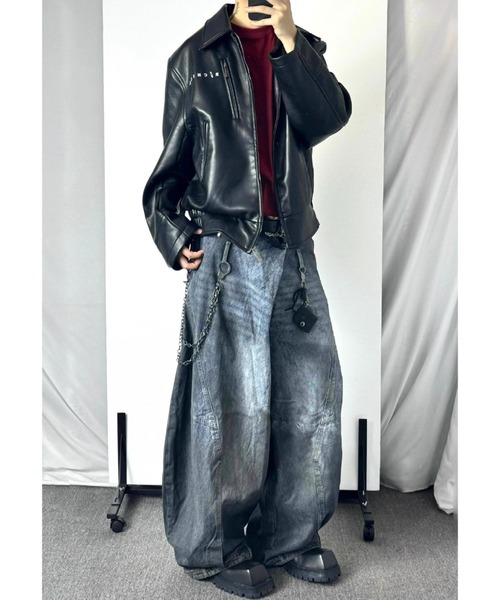 デストロイ　ダメージ加工　バギーデニム　韓国 MIJIKO デストロイ ダメージ加工バギー デニム BALENCIAGA 韓国 MIJIKO