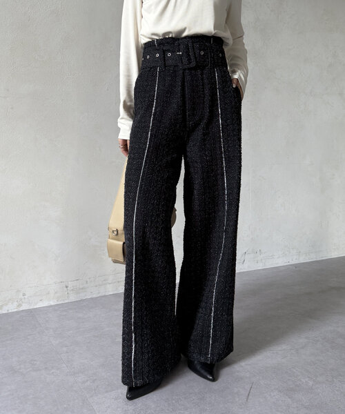 安い購入 Thevon パンツ ベルト付きジャガードデニム レディース パンツ