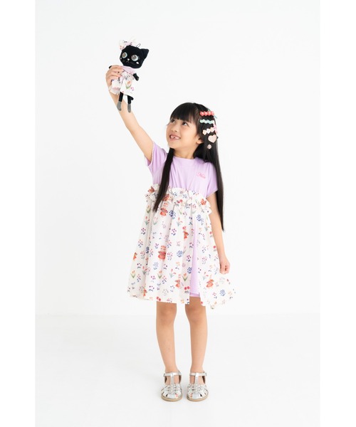 nino ワンピース110 nino ワンピース ボタニカルフラワー＆ねこワンピース キッズ