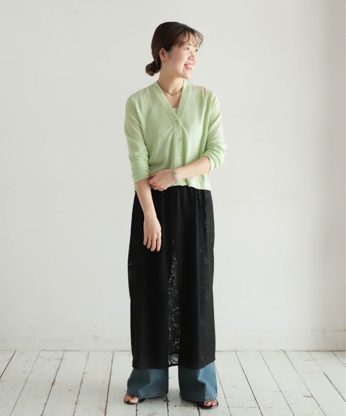 tシャツ メランジライトリブ　Vネックカーデ レディース NOMBRE IMPAIR tシャツ メランジライトリブ Vネックカーデ