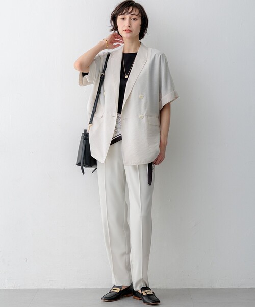 uvカット パンツ ストレッチジョーゼット テーパード パンツ レディースの画像