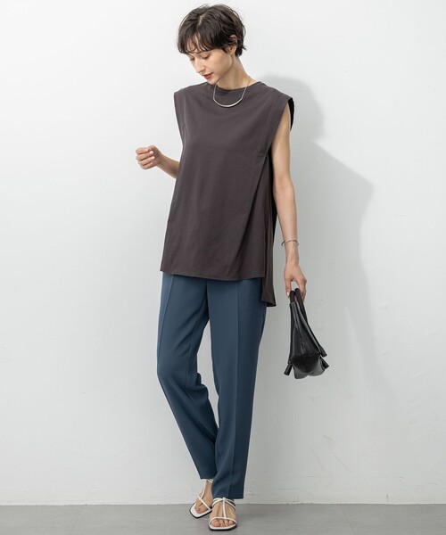 uvカット パンツ ストレッチジョーゼット テーパード パンツ レディースの画像