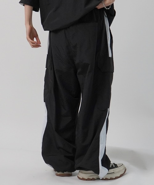 ワイドパンツ カーゴパンツ セットアップ対応 ドロスト サイドライン