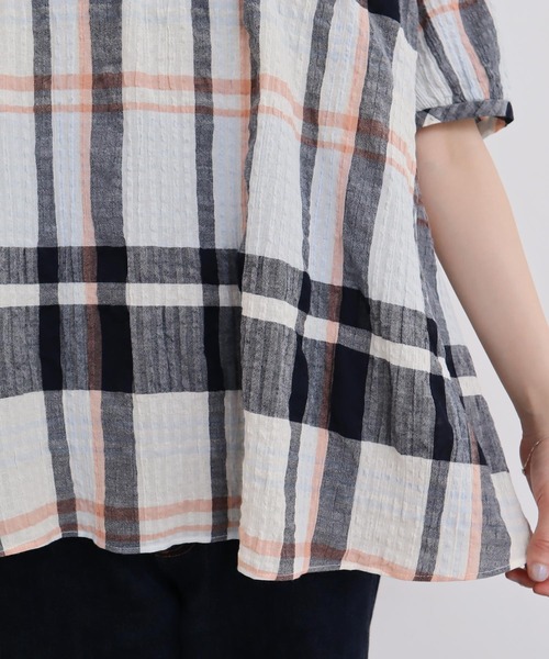ブラウス シャツ 高島ちぢみbig check ふんわりブラウス レディース l'atelier du savon ブラウス シャツ 高島ちぢみbig check
