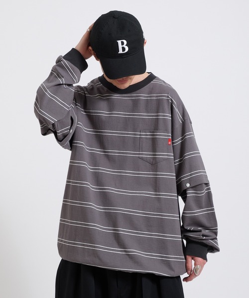 Perushu tシャツ 2way border long tshirt 2way ボーダーロンT メンズ
