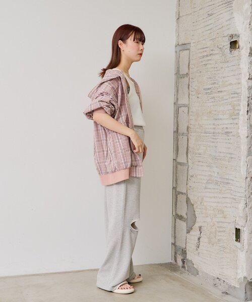美品　ウィムジック　WHIMSIC チェックフーディーシャツ　ピンク 美品 ウィムジック WHIMSIC チェックフーディーシャツ ピンク