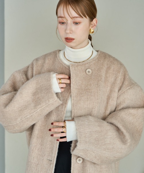 hinari（ヒナリ） ノーカラーコート SMALL ベージュ レディース