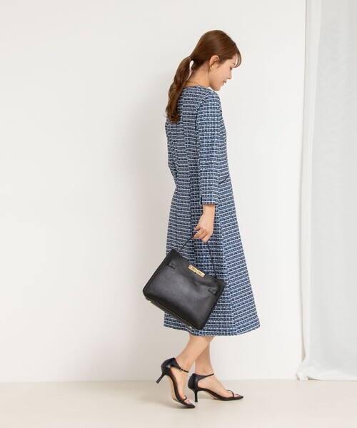 新品タグ付き　NOLLEY'S ノーリーズ　ツイード見えワンピース　ネイビー NOLLEY'S（ノーリーズ） ワンピース ツイード見えワンピース