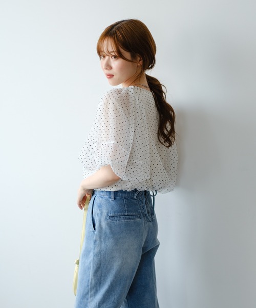 ブラウス シャツ B タンク付きドットチュールブラウス レディース セットアイテム】B タンク付きドットチュールブラウス | Kastane
