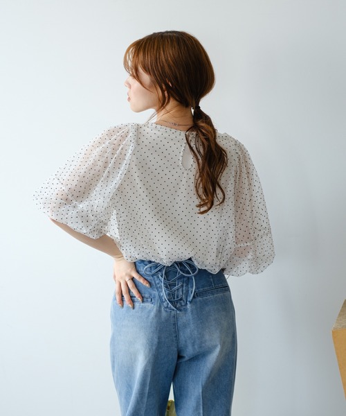 ブラウス シャツ B タンク付きドットチュールブラウス レディース セットアイテム】B タンク付きドットチュールブラウス | Kastane