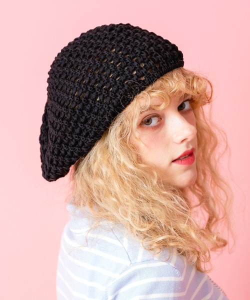 帽子 ベレー帽 レディース an meets zakka 編み込みリネンニットベレー