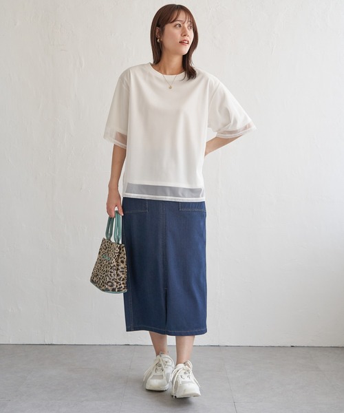 tシャツ チュールレイヤードジャージプルオーバー　Tシャツ・カットソー レディース Green Parks tシャツ BEST PRICE チュールレイヤードプル
