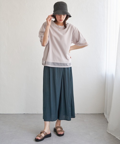 チュールレイヤードプルオーバートップス　チュール　シフォン　ホワイト ikka tシャツ チュールレイヤードプルオーバー レディース
