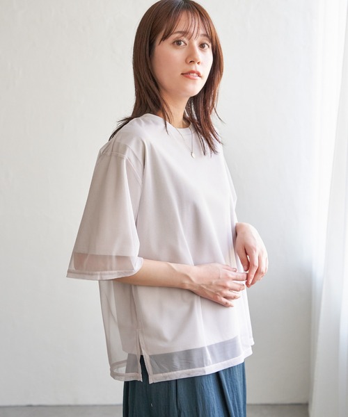 ikka tシャツ チュールレイヤードプルオーバー レディース
