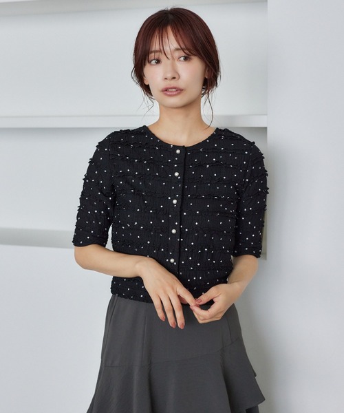 カーディガン ドット柄コンパクトカーディガン　572868 レディース mysty woman カーディガン ドット柄コンパクトカーディガン