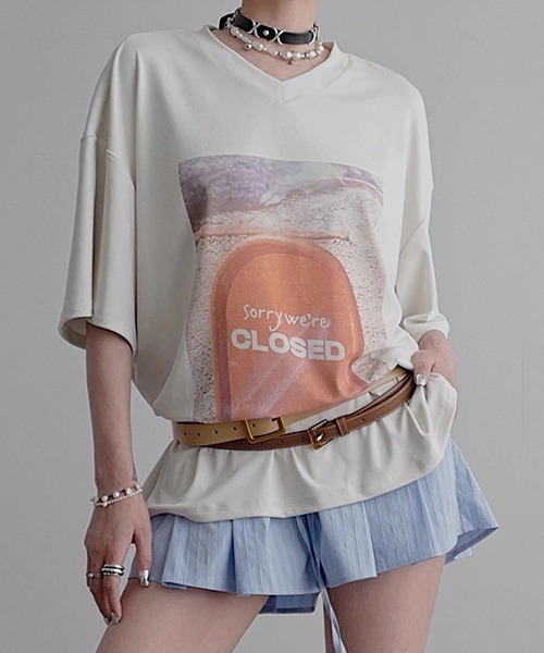 tシャツ 「CHENTAITAI」“CLOSED”サイン グラフィックTシャツ CTW25s019 レディース メンズ