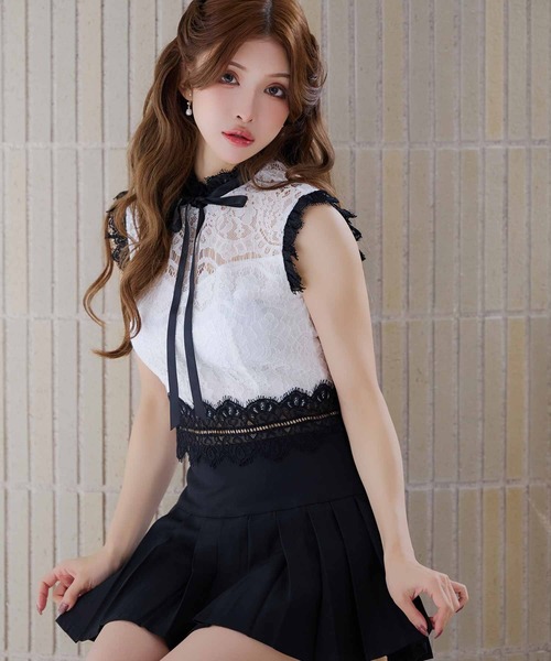 Tika ワンピース キャバドレス ノースリーブネックリボンレース