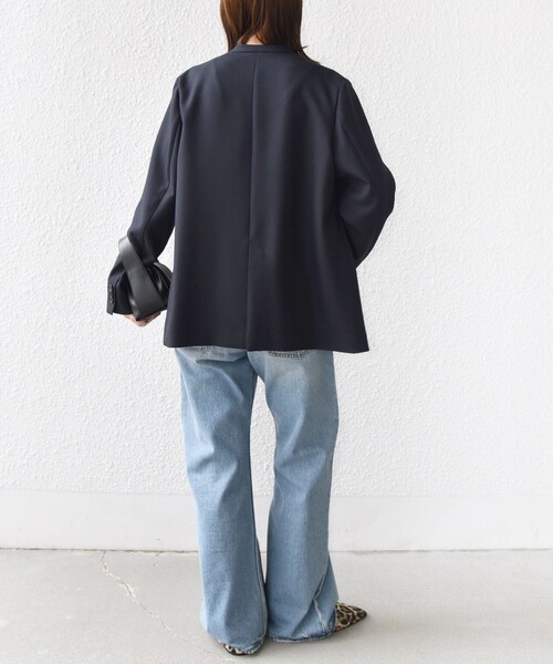 新品★シビラ★ブラック　軽量　ノーカラージャケット　ポリエステル 手洗い可 SHIPS Colors:〈手洗い可能〉ポリエステル/リネン スラブ ノーカラー