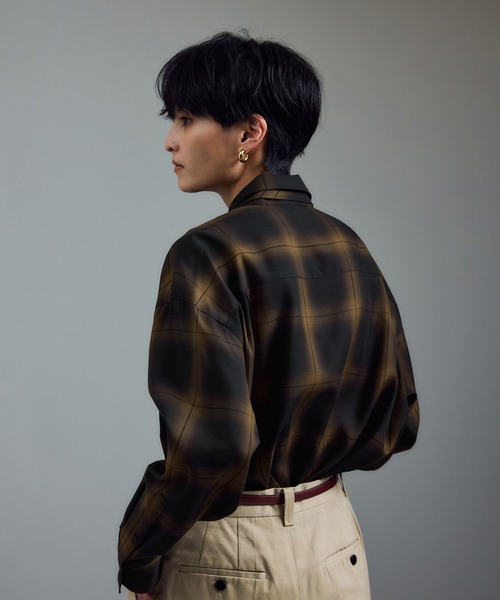 【ベージュ系（28）】Shuttlenotesオンブレチェックネクタイシャツ SALON adam et rope' - 【ベージュ系（28）】Shuttlenotesオンブレ