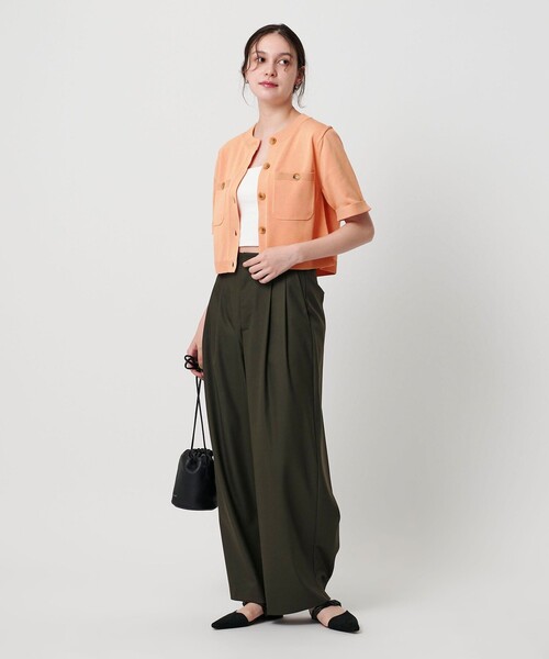 H BEAUTY&YOUTH ＜H＞リブジップハーフスリーブカーディガン BEAUTY&YOUTH UNITED ARROWS｜ポリエステルコットン ポケット
