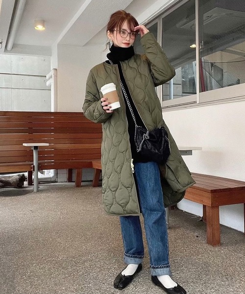 エマテイラー　キルティングコート　S Emma Taylor]キルティングウエストドロストフードコート