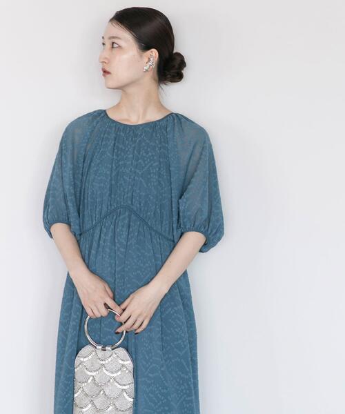 ワンピース 半袖 ジャガードギャザーパフドレス : ZOZOTOWN Yahoo!店