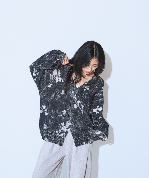 JEANASIS カーディガン BlurフラワープリントVカーディガン/604991
