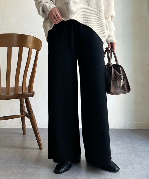 Chez toi（シェトワ） パンツ サイドリブセミフレアニットパンツ
