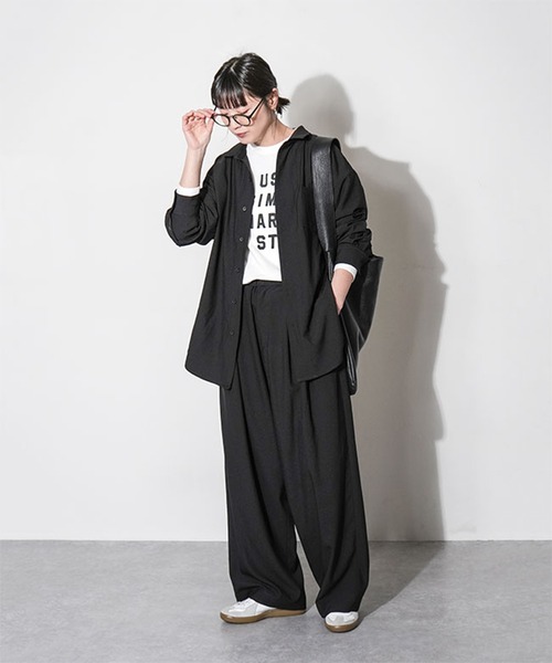 ワイドパンツ パンツ ポリスパンワイドパンツ レディースの画像