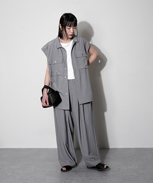 ワイドパンツ パンツ ポリスパンワイドパンツ レディースの画像