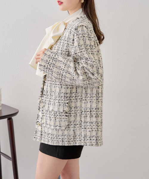 「Chico」 ノーカラージャケット FREE ブラック レディース_画像3