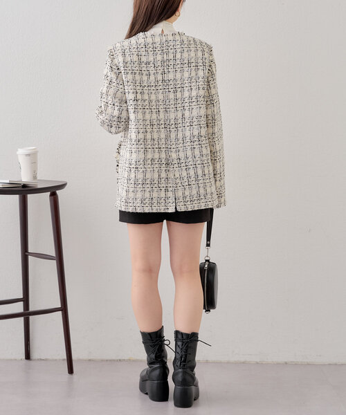 「Chico」 ノーカラージャケット FREE ブラック レディース_画像8