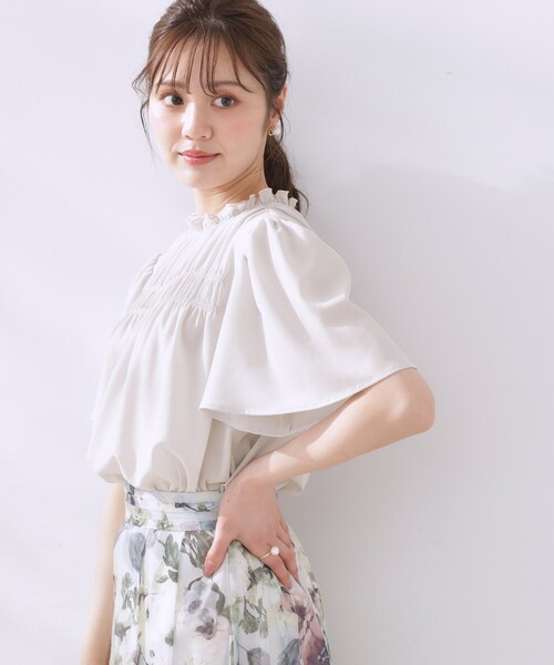 「couture brooch」 半袖ブラウス 38 チャコールグレー レディース_画像6
