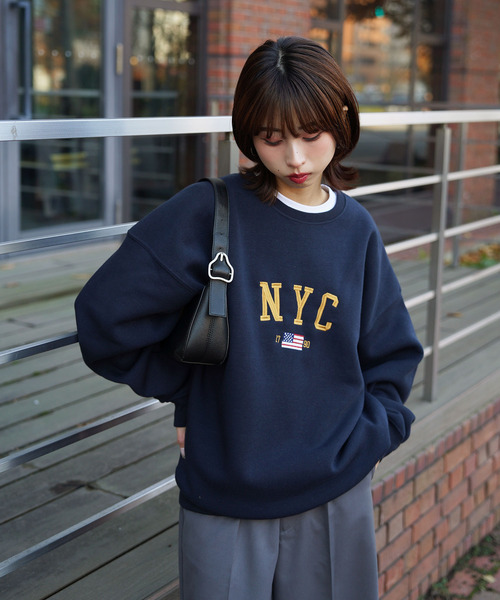 トレーナー スウェット 裏起毛ヴィンテージロゴ刺繍スウェット