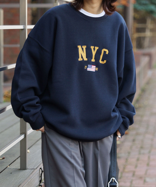 トレーナー スウェット 裏起毛ヴィンテージロゴ刺繍スウェット
