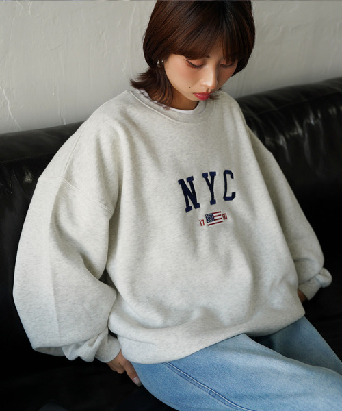 【アメリカ古着】90sヴィンテージ裏起毛スウェットベージュ刺繍ロゴレトロ高品質 Perushu トレーナー スウェット ヴィンテージライクルーズ裏起毛刺繍