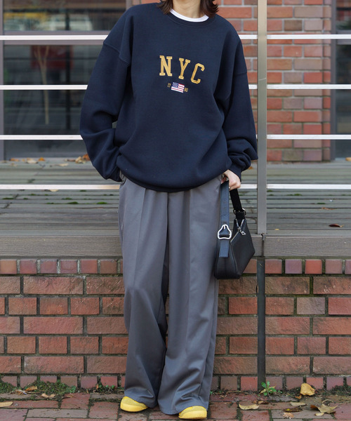 トレーナー スウェット 裏起毛ヴィンテージロゴ刺繍スウェット