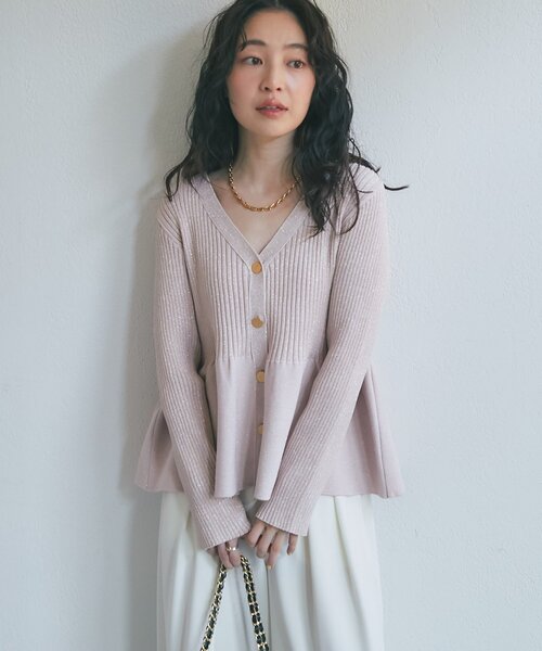 La boutique BonBon ラメペプラム前後２WAYカーディガン La boutique Bonbon（ラブティックボンボン） カーディガン 「お上品