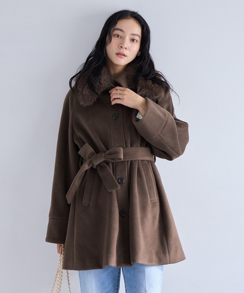 VIS（ビス） ステンカラーコート コート ファー付きAラインステン