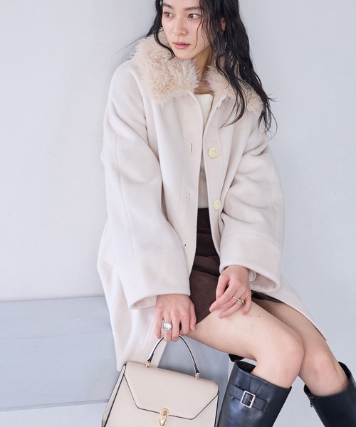 VIS（ビス） ステンカラーコート コート ファー付きAラインステン