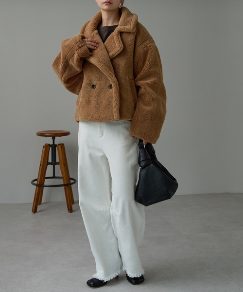 「r.」 ピーコート FREE チャコールグレー レディース_画像9