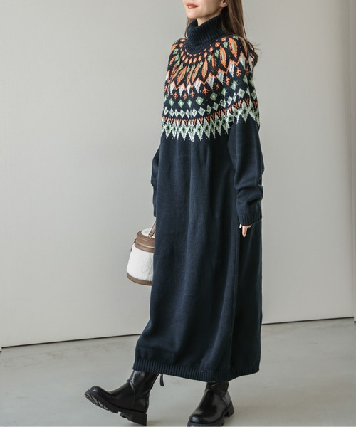 「SUGAR BISKET」 「La-gemme」ニットワンピース フリー ネイビー レディース_画像3