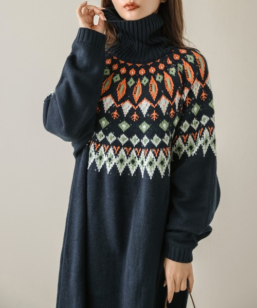 「SUGAR BISKET」 「La-gemme」ニットワンピース フリー ネイビー レディース_画像5