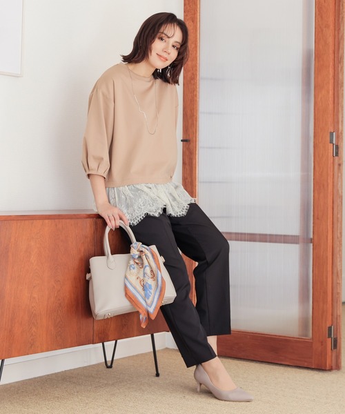 GLACIER lusso（グラシアルッソ） tシャツ 7分袖レースレイヤード