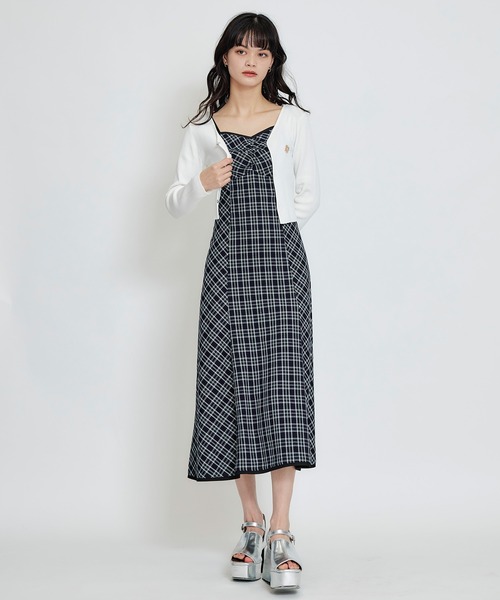最新◆リナシメント◆知的グレンチェック柄！スラリと可愛い裾フレア”ロングワンピ REDYAZEL（レディアゼル） ワンピース パイピングリボンキャミソール