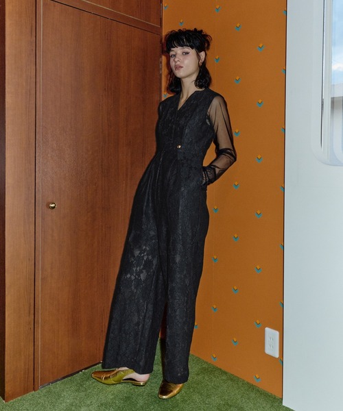 ANDRESD パンツドレス ボンディングレースオールインワンドレス